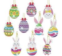 MHwan Pintura Diamante Niños, 10 Piezas 5D Lindo Huevo de Conejo Pintura de Diamante Colgante, Juego de Pintura de Diamante DIY para Promover las Habilidades Prácticas y la Atención de los Niños