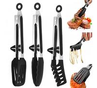 MHwan Pinzas Cocina, 3 Piezas 27 cm Pinzas Cocina Silicona de Acero Inoxidable con Soporte, Silicona Segura, Sin BPA, Antideslizantes Antiescaldadoras, Lavables a Máquina