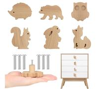 MHwan Tiradores Armarios, 6 Piezas Pomos con Adorables Animales para Muebles, Hechos de Madera Maciza con Textura Natural, Ideales para Decorar Habitaciones Infantiles y Tocadores