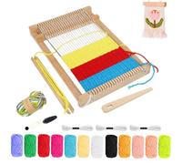 Mhwgo Maquina de Tejer, Telar para niños de Madera, Kit de Tela de Tejer de Madera con 12 colores de hilo, Peine, tijeras, Juguete educativo manualidades, 29x 19cm