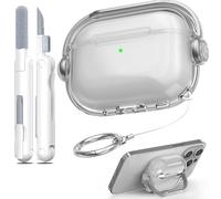MHYALUDO Compatible con Funda AirPods Pro 2da Generación, diseño de Soporte con Cierre Seguro, Funda Anti-amarillamiento Transparente y Anti-Impactos Suave con para AirPods Pro 2, Negro