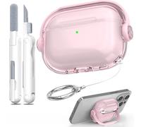 MHYALUDO Compatible con Funda AirPods Pro 2da Generación, diseño de Soporte con Cierre Seguro, Funda Anti-amarillamiento Transparente y Anti-Impactos Suave con para AirPods Pro 2, Rosa