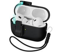 MHYALUDO Compatible con Funda AirPods Pro 2nd Generation Case Cover, Caucho de Silicona líquida Auto Pop-Up Grado Militar Anti-Caída Silicona Suave para AirPods Pro, LED Frontal Visible, Negro