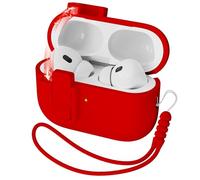 MHYALUDO Compatible con Funda AirPods Pro 2nd Generation Case Cover, Caucho de Silicona líquida Auto Pop-Up Grado Militar Anti-Caída Silicona Suave para AirPods Pro, LED Frontal Visible, Rojo