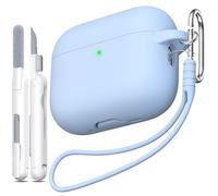 MHYALUDO Compatible con Funda AirPods Pro 3ra Generación, Cubierta de Silicona Suave Anti-Caídas Absorción de Impactos Protectora Funda para AirPods Pro 3 Case, Cordón y Kit de Limpieza, Azul Cielo