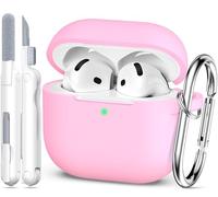 MHYALUDO Funda Compatible con AirPods de cuarta generación 2024, Silicona Suave de Grado Militar, absorción de Impactos, Compatible con Funda AirPods 4 con Llavero y Kit de Limpieza,Rosa