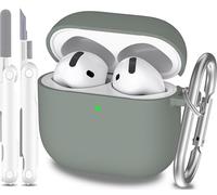 MHYALUDO Funda Compatible con AirPods de cuarta generación 2024, Silicona Suave de Grado Militar, absorción de Impactos, Compatible con Funda AirPods 4 con Llavero y Kit de Limpieza,Gris