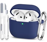 MHYALUDO Funda Compatible con AirPods de cuarta generación 2024, Silicona Suave de Grado Militar, absorción de Impactos, Compatible con Funda AirPods 4 con Llavero y Kit de Limpieza,Azul Oscuro