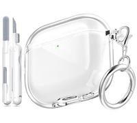 MHYALUDO Funda Compatible con AirPods de cuarta generación 2024, TPU Suave, Muy Transparente, antiamarilleo, Compatible con AirPods 4, con Kit de Limpieza y Bonita Hebilla Redonda,Blanco