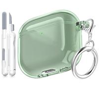 MHYALUDO Funda Compatible con AirPods de cuarta generación 2024, TPU Suave, Muy Transparente, antiamarilleo, Compatible con AirPods 4, con Kit de Limpieza y Bonita Hebilla Redonda,Verde