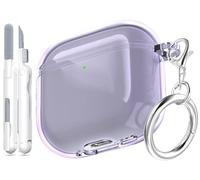 MHYALUDO Funda Compatible con AirPods de cuarta generación 2024, TPU Suave, Muy Transparente, antiamarilleo, Compatible con AirPods 4, con Kit de Limpieza y Bonita Hebilla Redonda,Morado