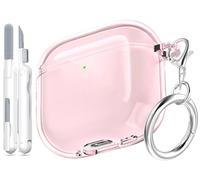 MHYALUDO Funda Compatible con AirPods de cuarta generación 2024, TPU Suave, Muy Transparente, antiamarilleo, Compatible con AirPods 4, con Kit de Limpieza y Bonita Hebilla Redonda,Rosa