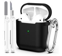 MHYALUDO Funda para Airpods 1ª/2ª Generación (2016/2019), Funda Protectora de Silicona Suave para Airpods 1ª/2ª con LED Visible en el Frontal, con Kit de Limpieza,Negro