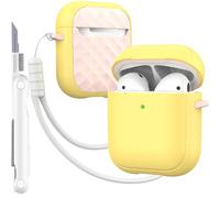 MHYALUDO Funda para AirPods Case Cover con Kit de Limpieza, Cubierta de protección Completa contra caídas con cordón, Color macarrón Juvenil para Airpods 2ª Gen de Funda de Carga,Amarillo/Rosa