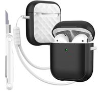 MHYALUDO Funda para AirPods Case Cover con Kit de Limpieza, Cubierta de protección Completa contra caídas con cordón, Color macarrón Juvenil para Airpods 2ª Gen de Funda de Carga,Negro/Blanco