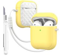 MHYALUDO Funda para AirPods Case Cover con Kit de Limpieza, Cubierta de protección Completa contra caídas con cordón, Color macarrón Juvenil para Airpods 2ª Gen de Funda de Carga,Amarillo/Blanco