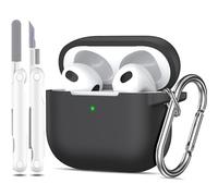 MHYALUDO - Funda para AirPods de 3.ª generación, Silicona Suave de Grado Militar con absorción de Impactos, Incluye Llavero y Kit de Limpieza, Negro