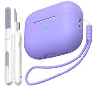 MHYALUDO Funda para AirPods Pro de 2ª generación, Funda para AirPods Pro de Silicona Suave anticaída de Grado Militar Que Absorbe los Golpes, Tacto de Piel con Llavero y Kit de Limpieza,Lila