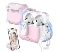 MHYALUDO para AirPods 4.ª generación, Cierre automático magnético, Puerto de Carga a Prueba de Polvo y diseño de Soporte con Limpiador para Funda para AirPods 4, Blancanieves/Rosa niña