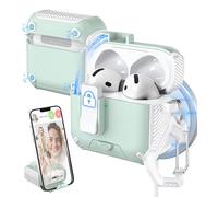 MHYALUDO para AirPods 4.ª generación, Cierre automático magnético, Puerto de Carga a Prueba de Polvo y diseño de Soporte con Limpiador para Funda para AirPods 4, Blancanieves/Verde Menta