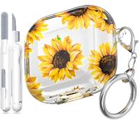 MHYALUDO para AirPods 4.ª generación Funda 2024, a Prueba de Golpes, TPU Suave Transparente antiamarilleo para AirPods 4 Funda con Kit de Limpieza y Linda Hebilla Redonda, crisantemo Blanco