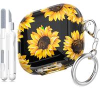 MHYALUDO para AirPods 4.ª generación Funda 2024, a Prueba de Golpes, TPU Suave Transparente antiamarilleo para AirPods 4 Funda con Kit de Limpieza y Linda Hebilla Redonda, crisantemo Negro