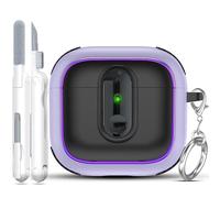 MHYALUDO para AirPods 4 Estuche con Acabado Metálico Electrolítico, Protección A Prueba De Golpes para Estuche De AirPods 4ta Generación, No Compatible con magnéticos,Púrpura/Negro