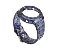 MHYATIO Caja de goma transparente + correa compatible con Casio G-SHOCK GA-2100 Modificación de moda Correa de reloj deportiva con borde de reemplazo de gelatina azul y roja(Royal blue)