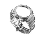 MHYATIO Caja de goma transparente + correa compatible con Casio G-SHOCK GA-2100 Modificación de moda Correa de reloj deportiva con borde de reemplazo de gelatina azul y roja(Transparent)