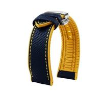 MHYATIO Compatible con Citizen Blue Angel Segunda Generación Sky Eagle Correa for Hombres AT8020 JY8078 8085 Correa de Reloj de Goma de Nailon de Fibra de Carbono de 22 mm(A-blue yellow-silver,22mm)