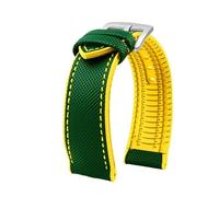 MHYATIO Compatible con Citizen Blue Angel Segunda Generación Sky Eagle Correa for Hombres AT8020 JY8078 8085 Correa de Reloj de Goma de Nailon de Fibra de Carbono de 22 mm(Green yellow-silver,23mm)