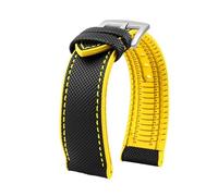 MHYATIO Compatible con Citizen Blue Angel Segunda Generación Sky Eagle Correa for Hombres AT8020 JY8078 8085 Correa de Reloj de Goma de Nailon de Fibra de Carbono de 22 mm(Black yellow-silver,22mm)
