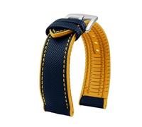 MHYATIO Compatible con Citizen Blue Angel Segunda Generación Sky Eagle Correa for Hombres AT8020 JY8078 8085 Correa de Reloj de Goma de Nailon de Fibra de Carbono de 22 mm(Blue yellow-silver,23mm)