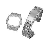 MHYATIO Compatible con correa de reloj Casio Correa de caja de diamante de actualización avanzada DW5600/5610 GMW-B5000 Accesorios de metal Correa de reloj de acero inoxidable for hombres(White Black,