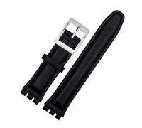 MHYATIO Compatible con SWATCH YCS YAS YGS IRONY Series Correa de reloj de piel de vaca suave 17 mm 19 mm Hombres Mujeres Pulsera Azul Negro Marrón Correa de reloj con herramientas(06 Black silver,19mm