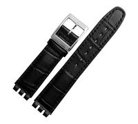MHYATIO Compatible con SWATCH YCS YAS YGS IRONY Series Correa de reloj de piel de vaca suave 17 mm 19 mm Hombres Mujeres Pulsera Azul Negro Marrón Correa de reloj con herramientas(07 Black -steel,17mm
