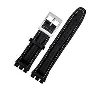 MHYATIO Compatible con SWATCH YCS YAS YGS IRONY Series Correa de reloj de piel de vaca suave 17 mm 19 mm Hombres Mujeres Pulsera Azul Negro Marrón Correa de reloj con herramientas(06 black white s,19m