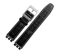 MHYATIO Compatible con SWATCH YCS YAS YGS IRONY Series Correa de reloj de piel de vaca suave 17 mm 19 mm Hombres Mujeres Pulsera Azul Negro Marrón Correa de reloj con herramientas(07 Black White,19mm)