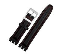 MHYATIO Compatible con SWATCH YCS YAS YGS IRONY Series Correa de reloj de piel de vaca suave 17 mm 19 mm Hombres Mujeres Pulsera Azul Negro Marrón Correa de reloj con herramientas(06 black red s,19mm)