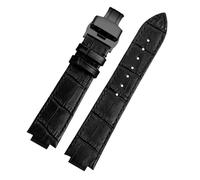 MHYATIO Correa de reloj de cuero compatible con LV Tambour L-OUIS VUITTON Q1121 Correa de reloj elevada dedicada Pulsera de hombre de liberación rápida de 21 × 12 mm(Black-black a)