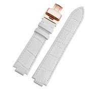 MHYATIO Correa de reloj de cuero compatible con LV Tambour L-OUIS VUITTON Q1121 Correa de reloj elevada dedicada Pulsera de hombre de liberación rápida de 21 × 12 mm(White-rose gold a)