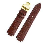 MHYATIO Correa de reloj de cuero compatible con LV Tambour L-OUIS VUITTON Q1121 Correa de reloj elevada dedicada Pulsera de hombre de liberación rápida de 21 × 12 mm(Brown-gold a)
