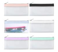 MHYMX Estuche transparente de 6 unidades, estuche de gran capacidad, estuche impermeable, estuche de lápices Aesthetic TPU con cremallera para oficina, escuela, viajes