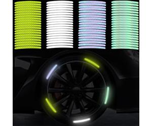 MHYMX Pegatinas reflectantes, 80 unidades, pegatinas para llantas, pegatinas para borde de llanta, decoración nocturna, tiras de seguridad para coche, moto, ruedas, bicicleta, cochecito de bebé