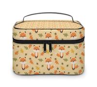 MHYRAC Bolsa de cosméticos, bonita bolsa de maquillaje de hipopótamo, bolsa de aseo de viaje de cuero para mujer, Lindo zorro otoñal, 25x18x15cm