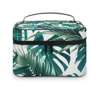 MHYRAC Bolsa de cosméticos, bonita bolsa de maquillaje de hipopótamo, bolsa de aseo de viaje de cuero para mujer, Hoja de palma y Monstera, 25x18x15cm