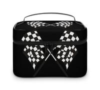 MHYRAC Bolsa de cosméticos, bonita bolsa de maquillaje de hipopótamo, bolsa de aseo de viaje de cuero para mujer, Banderas a cuadros, 25x18x15cm