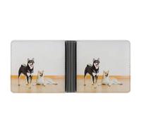 MHYRAC Bolsillo para monedas, cartera de cuero con escamas de pez arcoíris, monedero delgado de cuero plegable para tarjetas de crédito, Shiba Inu Dog, Talla única
