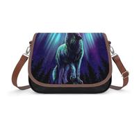 MHYRAC Bolso bandolera de piel con diseño de mandala de gato tailandés siamés para viajes, trabajo, uso diario, Lobos aullan en la aurora boreal, Talla única