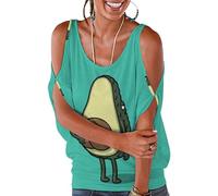 MHYRAC Camisetas para mujer, diseño de búho, con globos, sueltas, con hombros descubiertos, para el trabajo y la oficina, Lindo anime de aguacate, 3XL